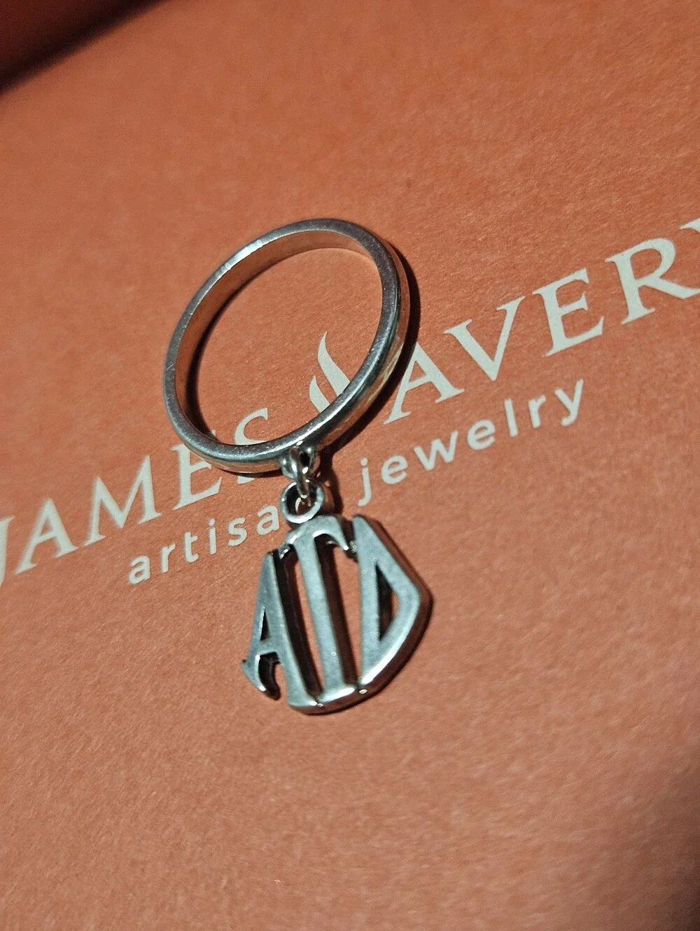 James Avery Vintage/Retired 'Alfa Gamma Delta' Dangle Silver Ring Charm - Size 7